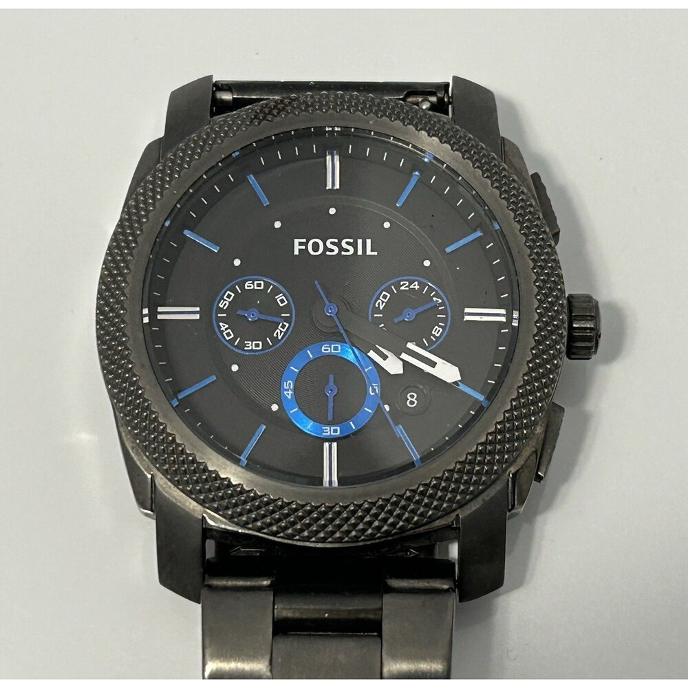 Fossil Machine Chronograph Smoke Stainless Steel Watch Tested (As Is)